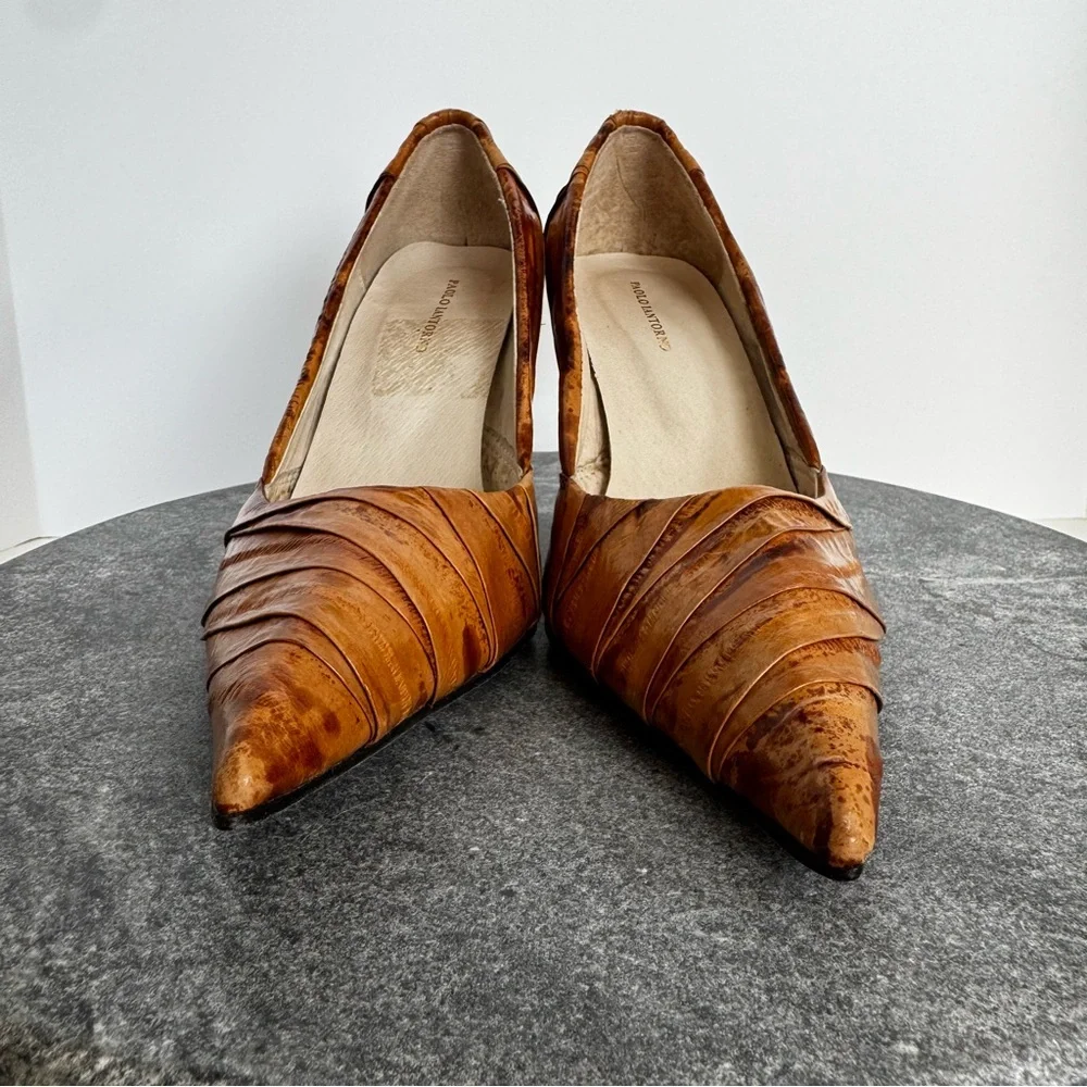 Paolo Iantorno Eel Skin Leather Heels Pointed Toe Brown 36